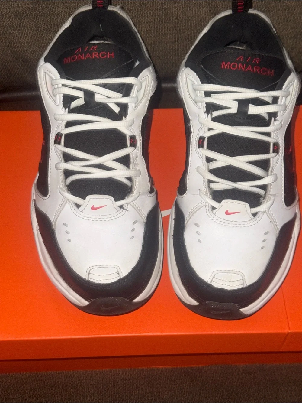 Nike Air Monarch White Black Sneakers with Red